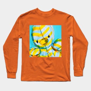 Striped Duckie Duck in Yellow and Blue Long Sleeve T-Shirt